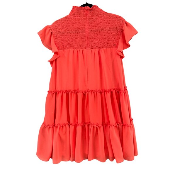 Bleecker 126 Smocked Tiered Dress Salmon Pink Short Sleeve Ruffle Pleated Sz 16 - Picture 2 of 9